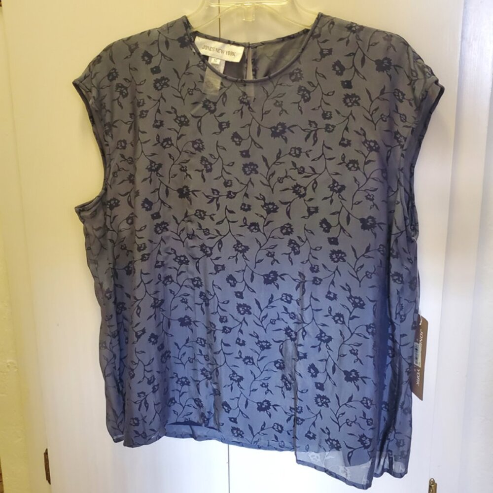 Jone of New York Sheer Gray Burnout Top with Navy Shell NWT Size 16